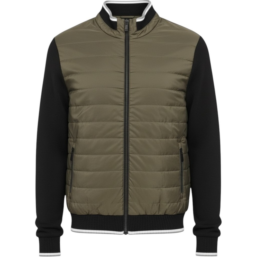 Scott James Hybrid Bomber Jacket XL Olive Black Quilted Knit Zip Up Gorpcore